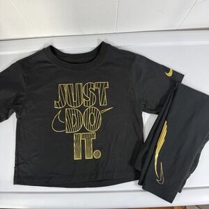 Nike Outfit Set Kids Size 5 Black Gold Just Do It Shirt Leggings 2pc Graphic